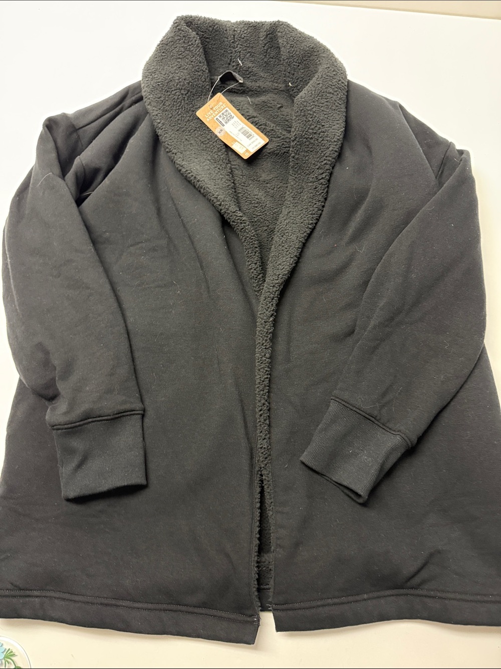 Eddie Bauer Cozy Black Sherpa-Lined Open Cardigan